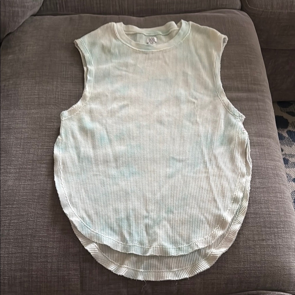 BDG Ribbed Tank Top - Cream and Light Green